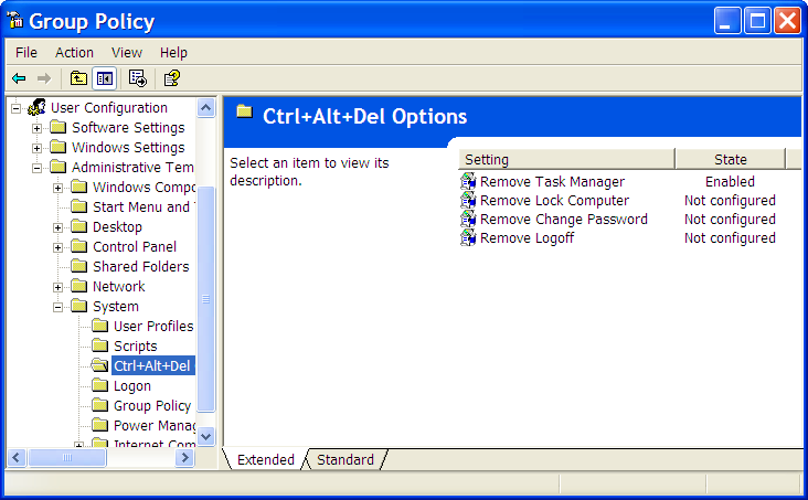 Group Policy Editor, Ctrl+Alt+Del Options